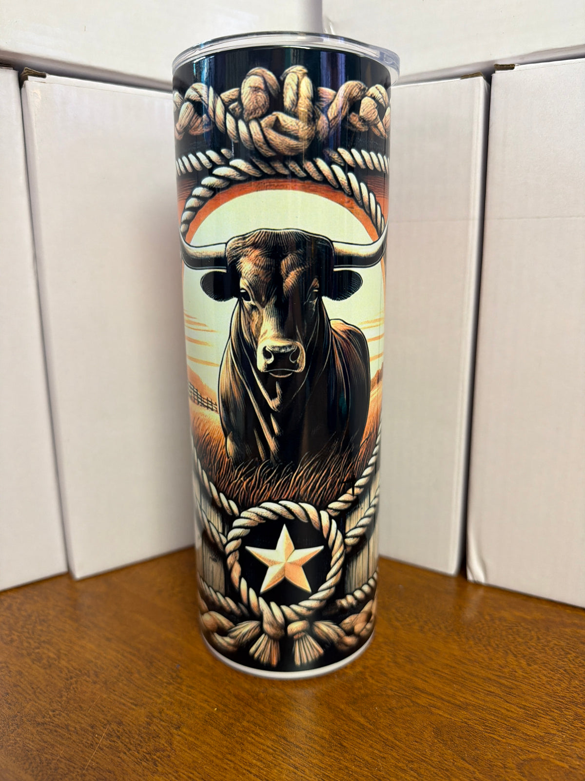 20 oz tumbler - Western bull w/rope