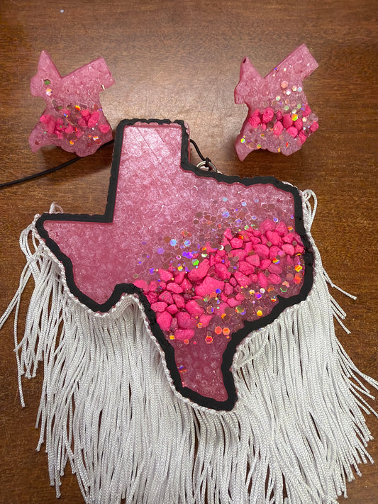 Freshie set - Strawberry Leather - TX w/stones, glitter & fringe + 2 vent clips
