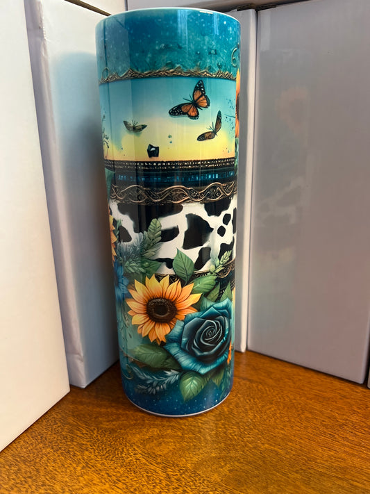 20 oz tumbler - Sunflowers and blue roses