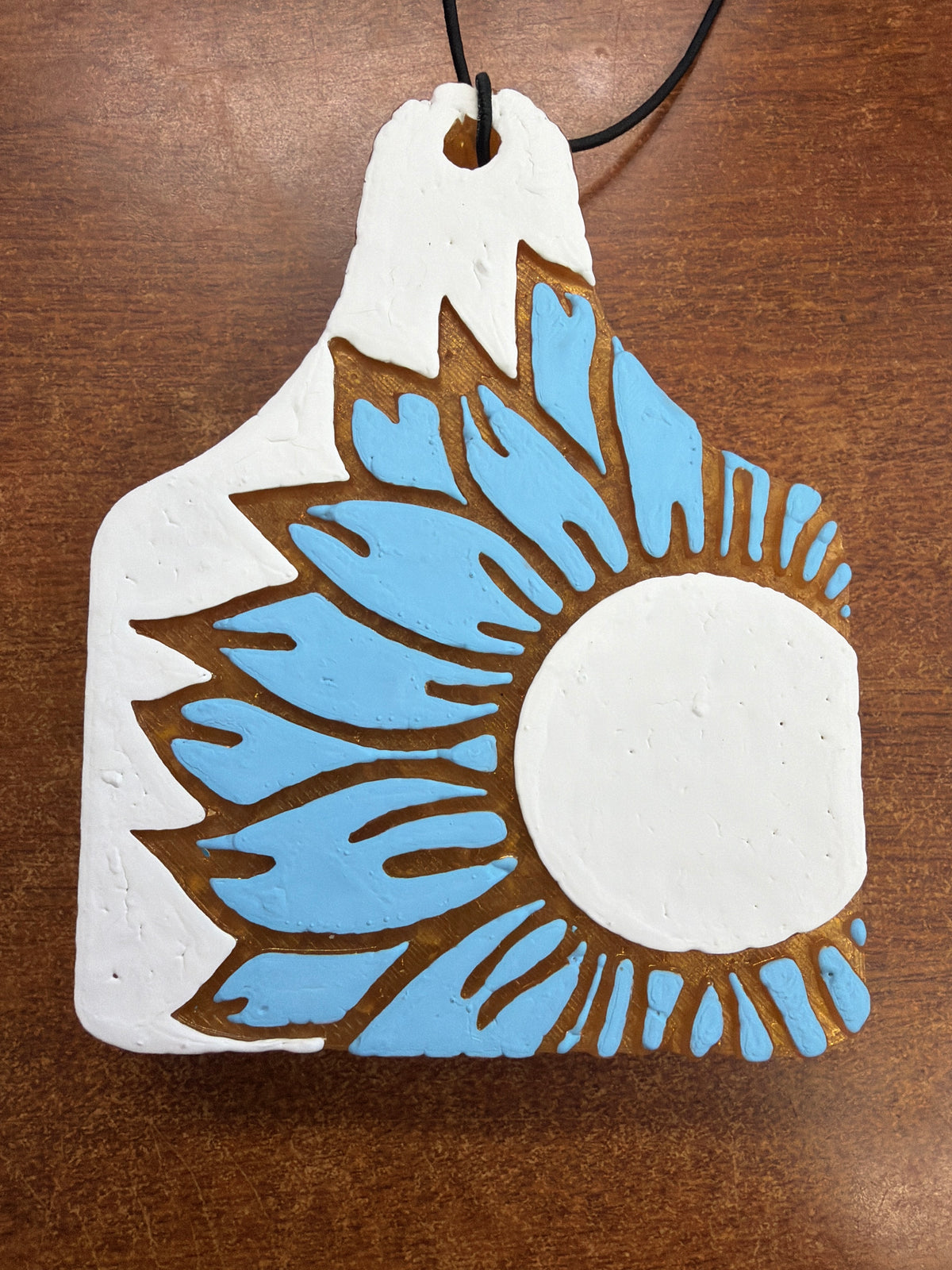 Freshie - Black Leather - Sunflower Ear tag