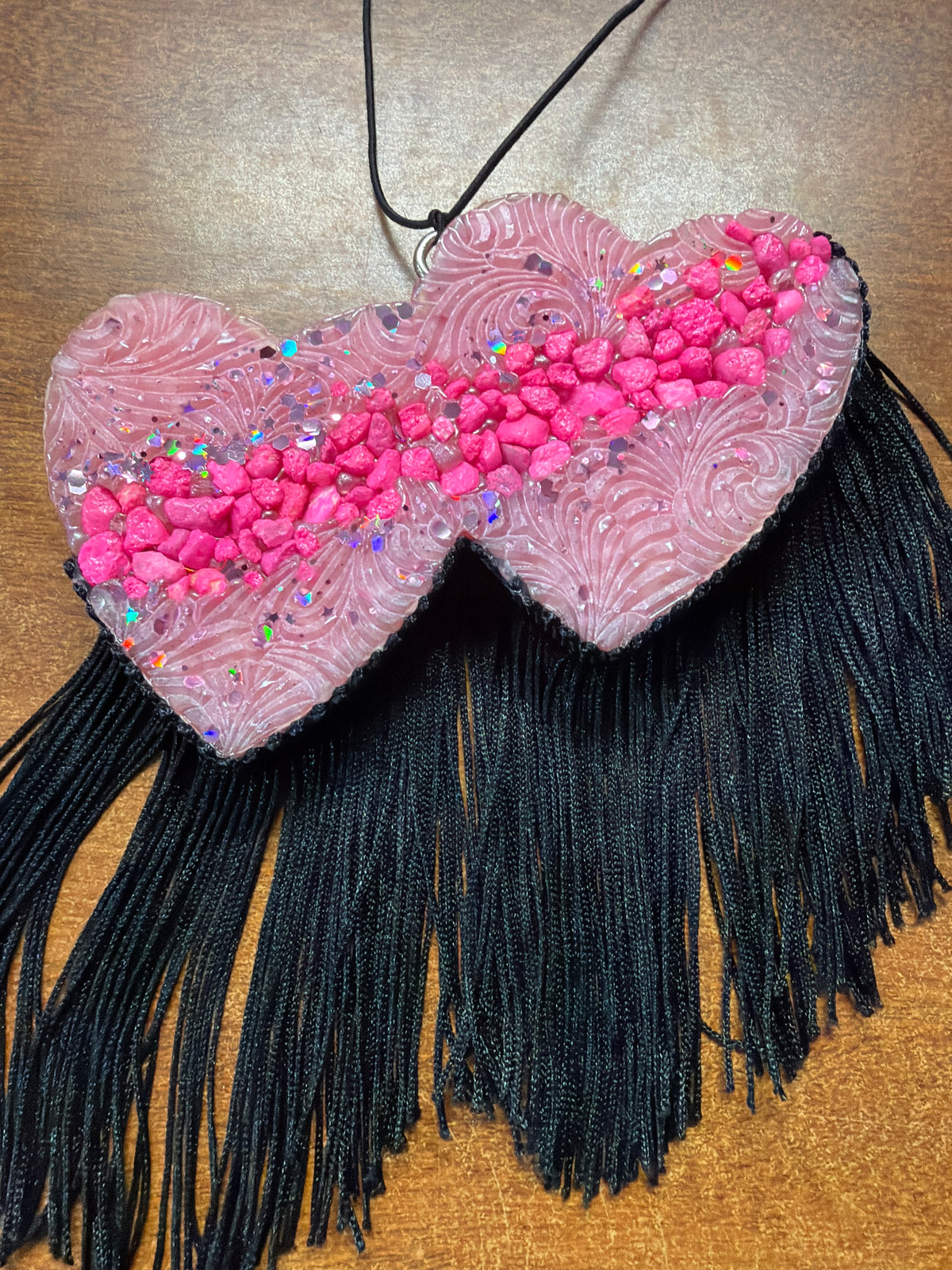 Freshie - Leather - Hearts with stones & fringe