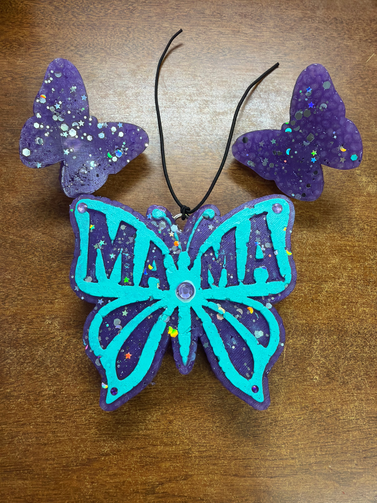 Freshie set - Black leather - Mama butterfly + 2 vent clips