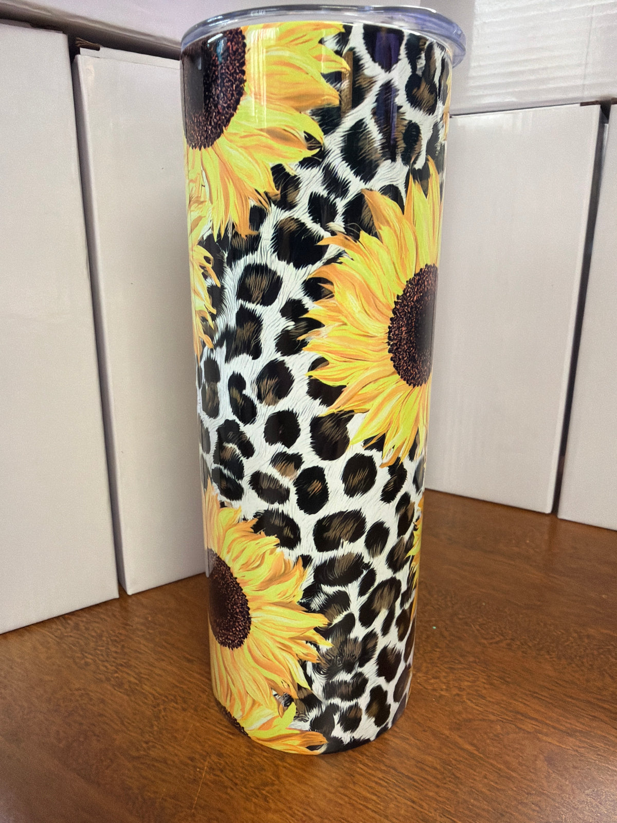 20 oz tumbler - Leopard sunflower