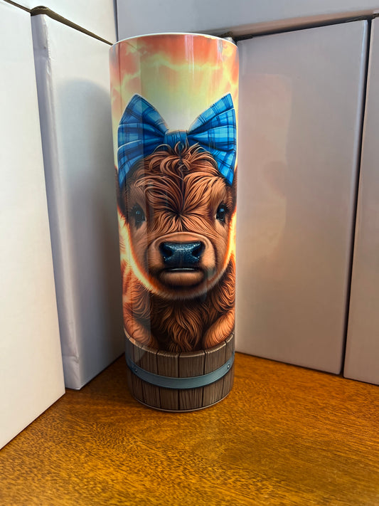 20 oz tumbler - Baby Highland cow bucket sunshine