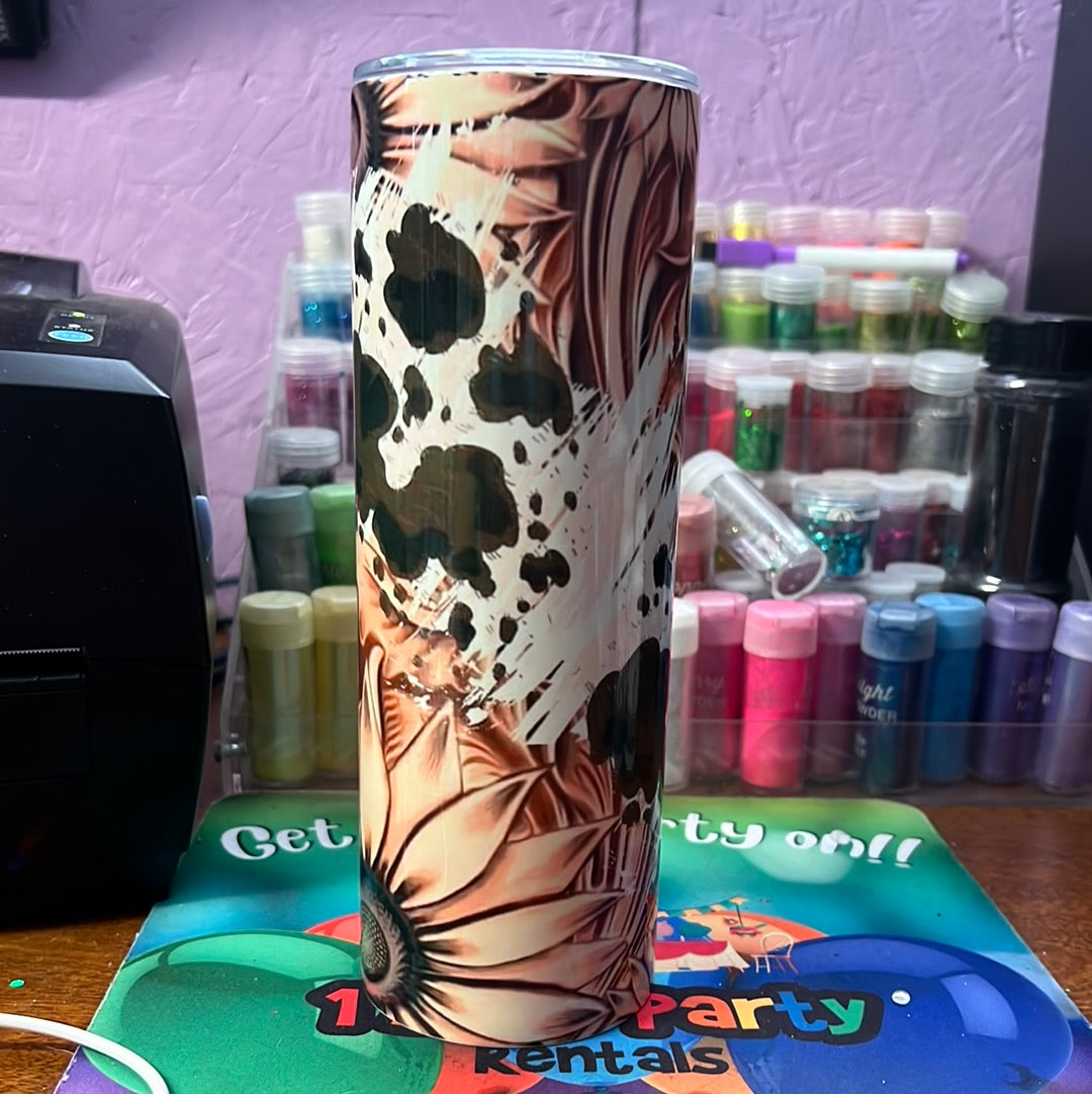 20 oz tumbler - Tooled sunflower cow print