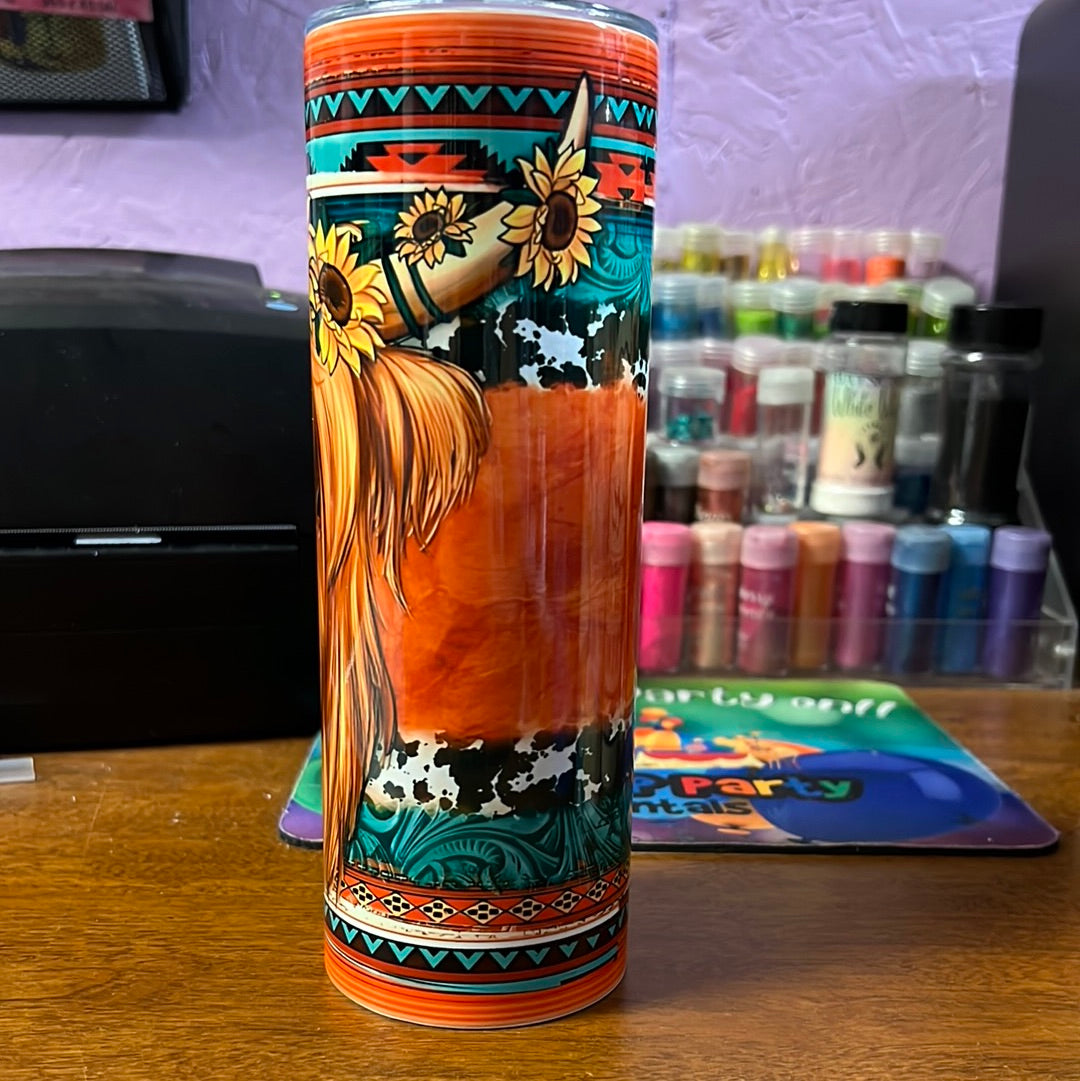 20 oz tumbler - Highland cow sunflower