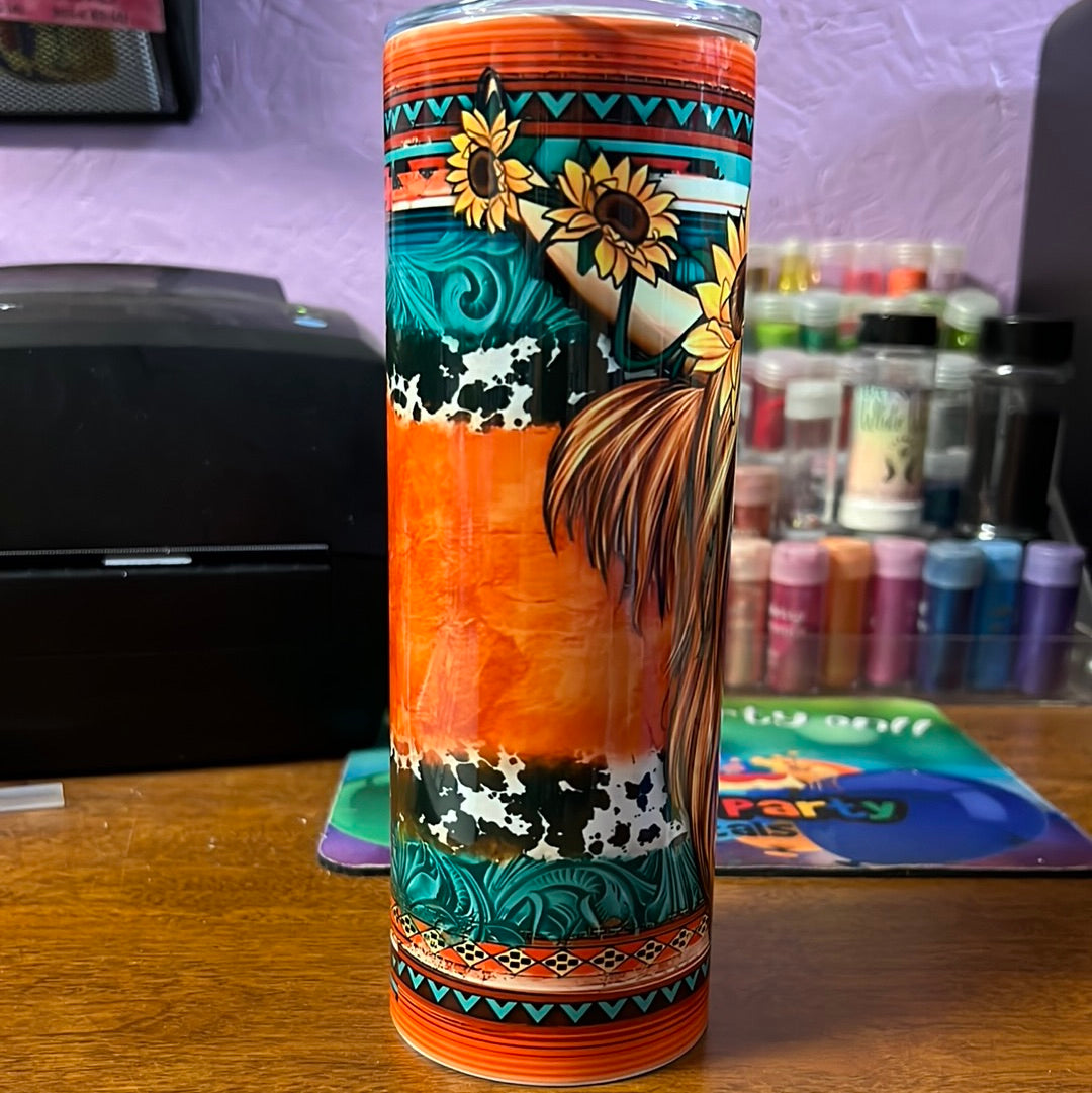 20 oz tumbler - Highland cow sunflower