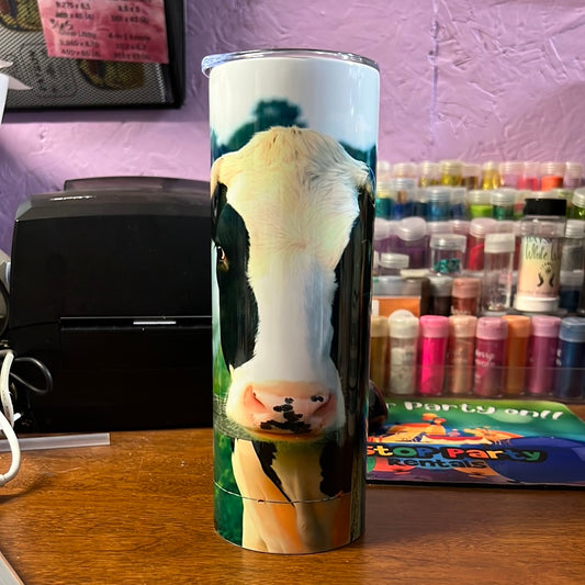 20 oz tumbler - Black & white cow