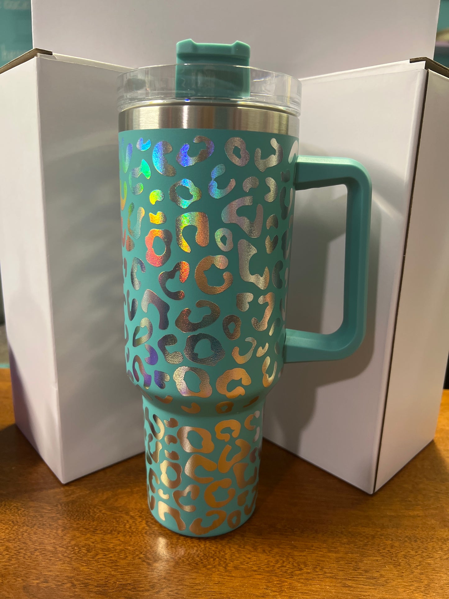 40 oz Stainless steel leopard holographic tumbler