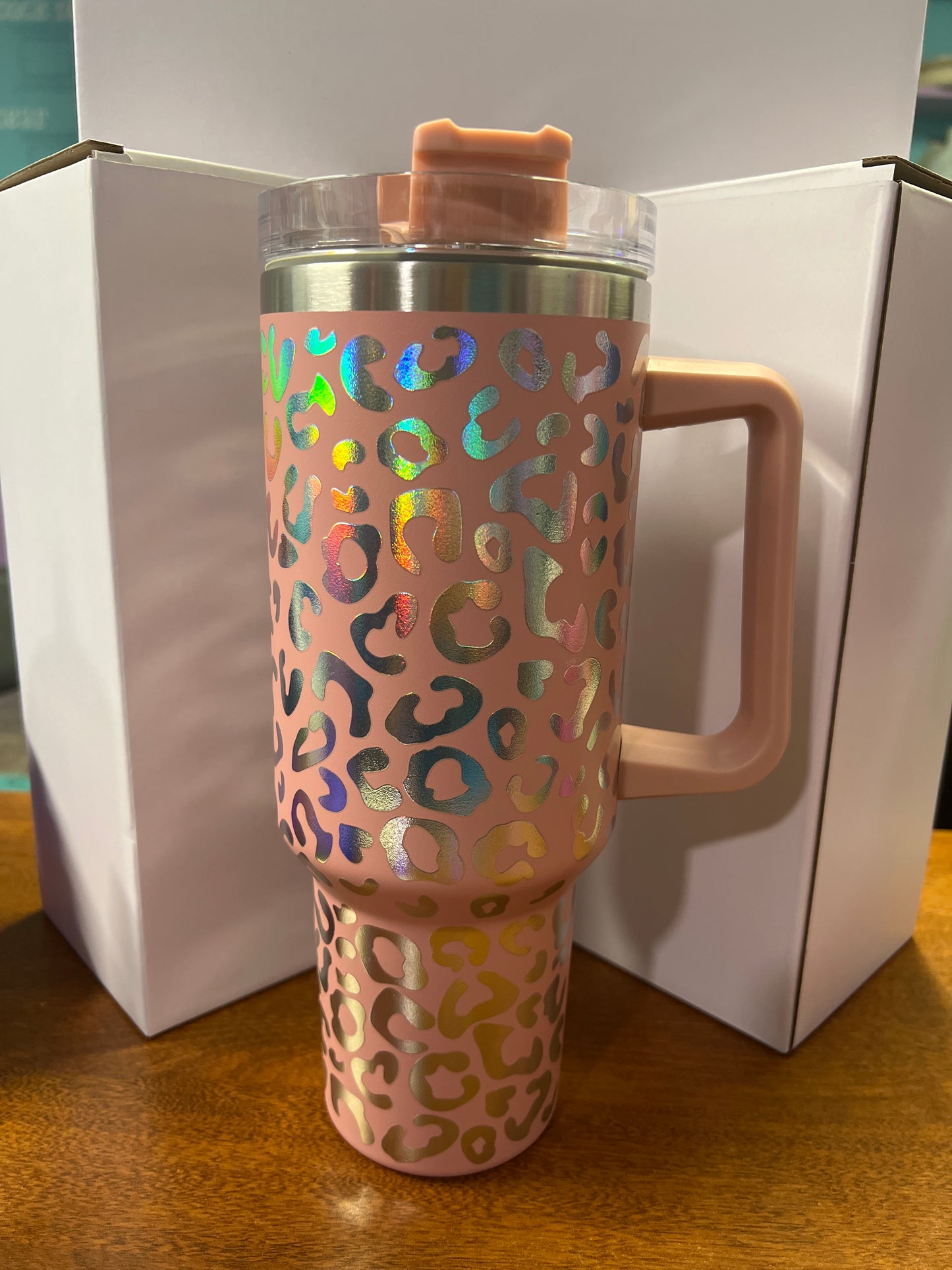 40 oz Stainless steel leopard holographic tumbler