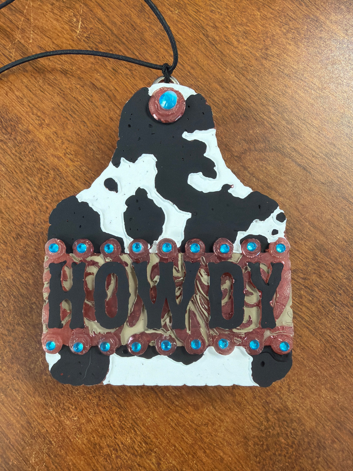 Freshie - Black leather - Cow print Howdy tag