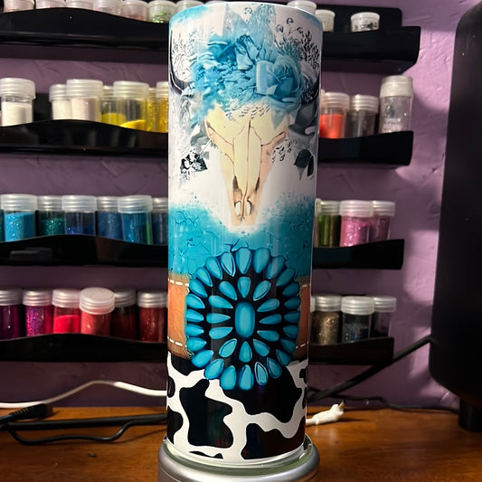 20 oz tumbler - Longhorn squash blossom cow print